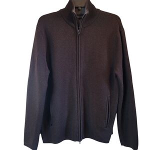 Vtg Y2K Banana Republic Brown Stretch Merino Wool Double Zip Sweater